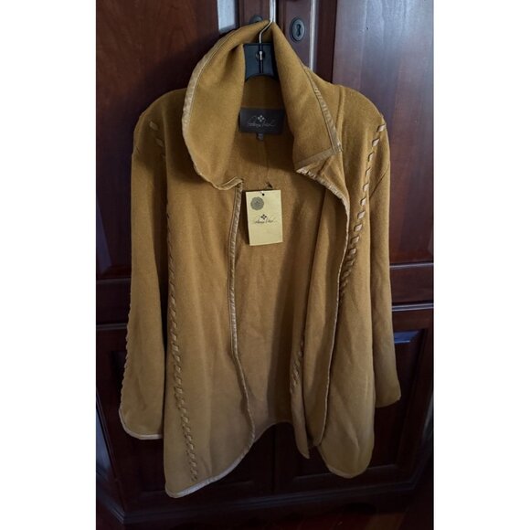 NEW Patricia Nash Knit Cape Leather Whipstitch Camel Brown Size XS/S Cardigan - Picture 1 of 5
